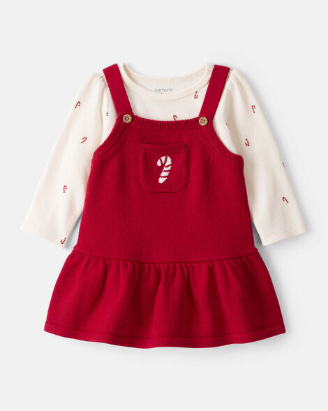 Baby Girl 2-Piece Candy Cane Print Long-Sleeve Top & Dress Set - Red | Carter's Inc