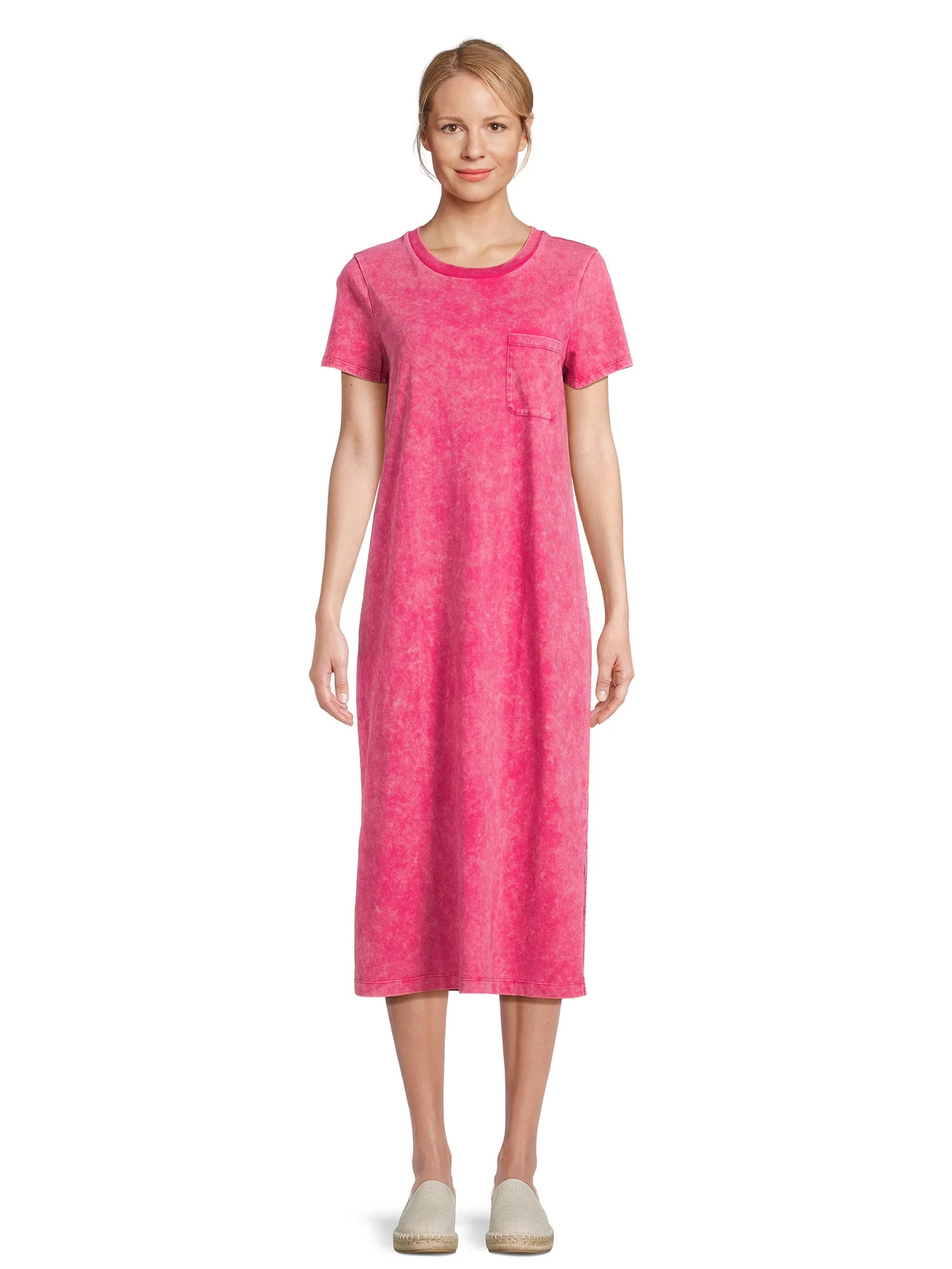 Time and Tru Women's Midi T-Shirt Dress with Short Sleeves, Sizes XS-3XL | Walmart (US)