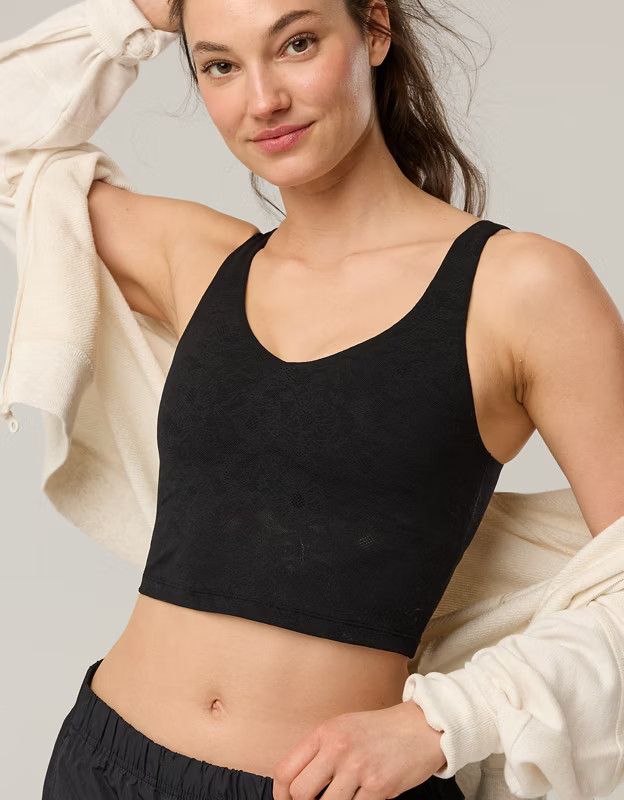 OFFLINE By Aerie Lace Low Key Longline Sports Bra | Aerie