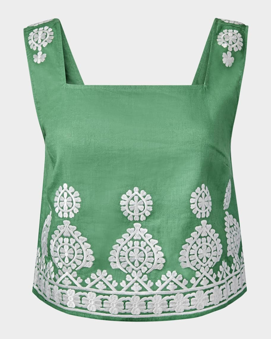 Figue Isabelle Embroidered Linen Crop Top | Neiman Marcus