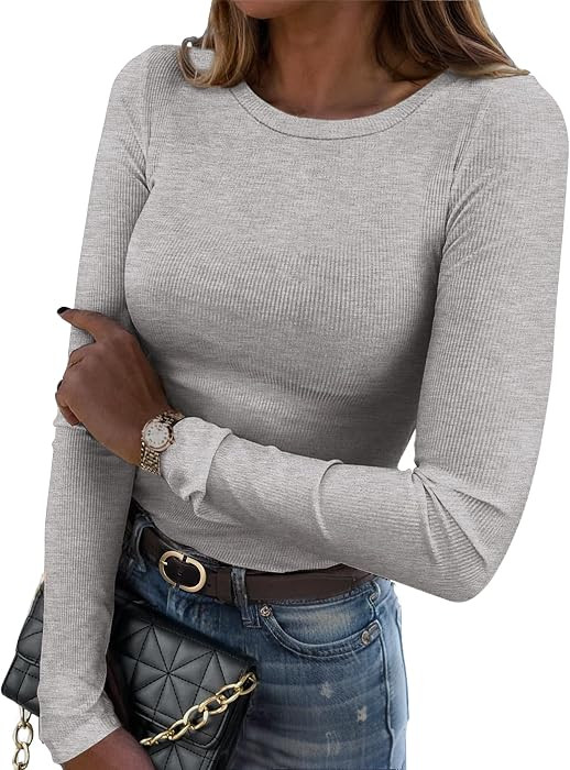 Zeagoo Women Long Sleeve Shirts Ribbed Slim Fit Tops Crewneck Basic Tee | Amazon (US)