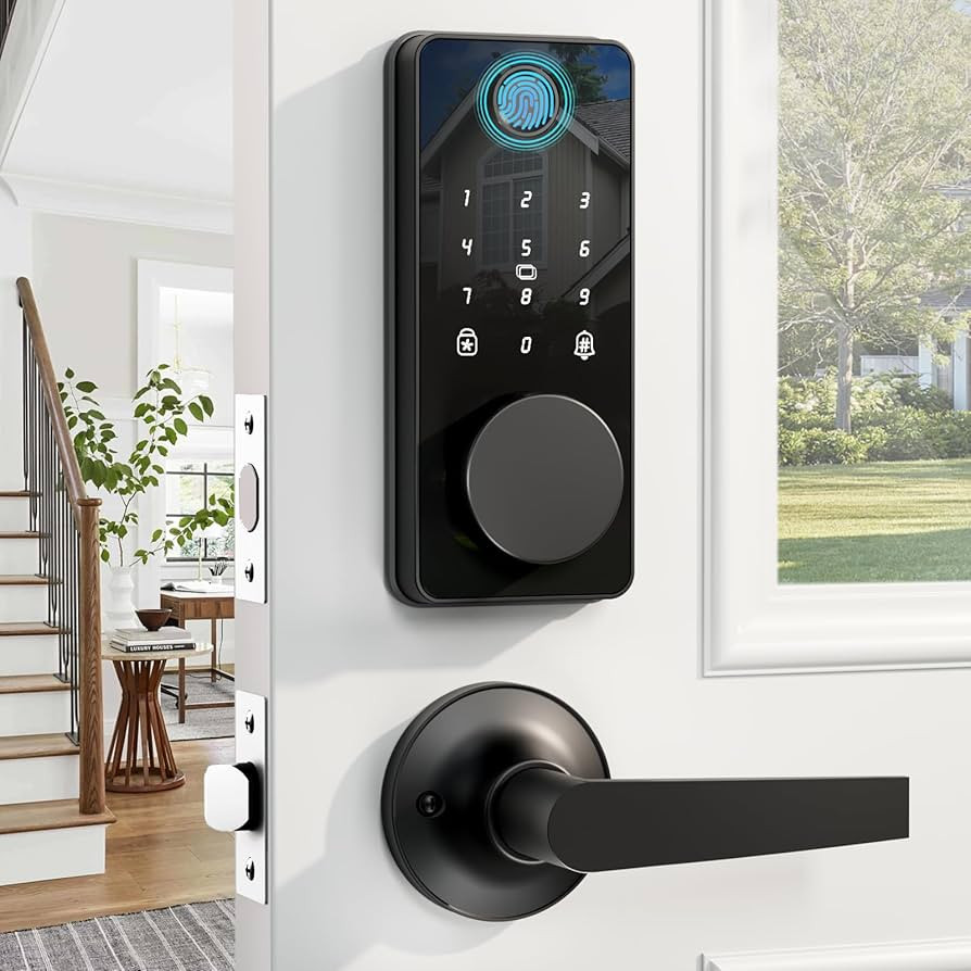 Smart Lock with Handles, Fingerprint Door Lock App Control, Keyless Entry Door Lock Set, Electron... | Amazon (US)
