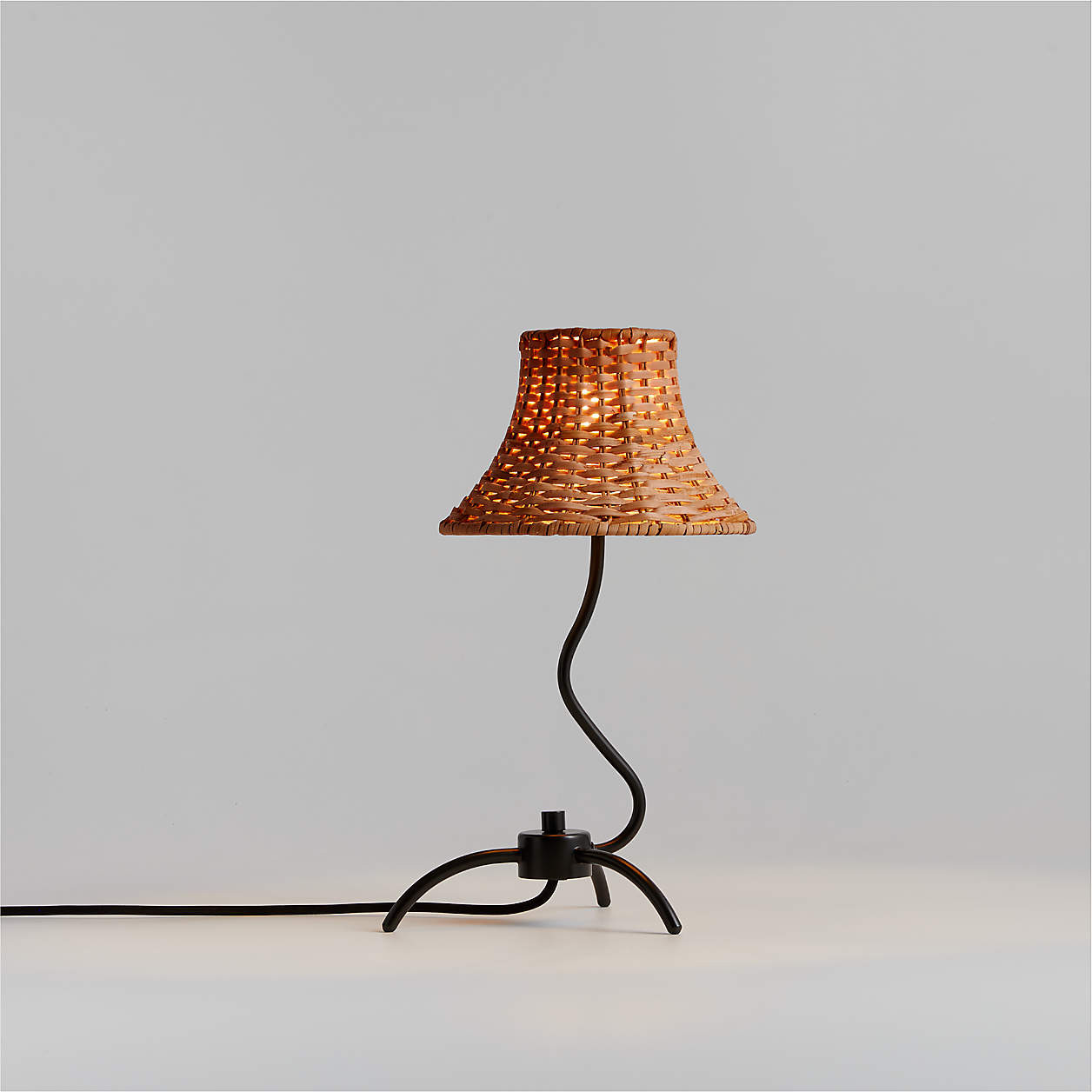 Bibelot Wavy Black Metal Mini Table Lamp with Rattan Shade by Athena Calderone 15.6" + Reviews | ... | Crate & Barrel