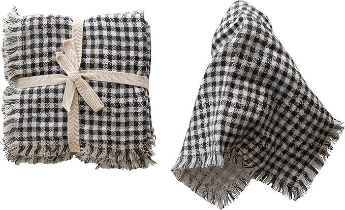 Creative Co-Op Black and White Square Cotton Fringe Trim Napkin, Black & White Gingham | Amazon (US)