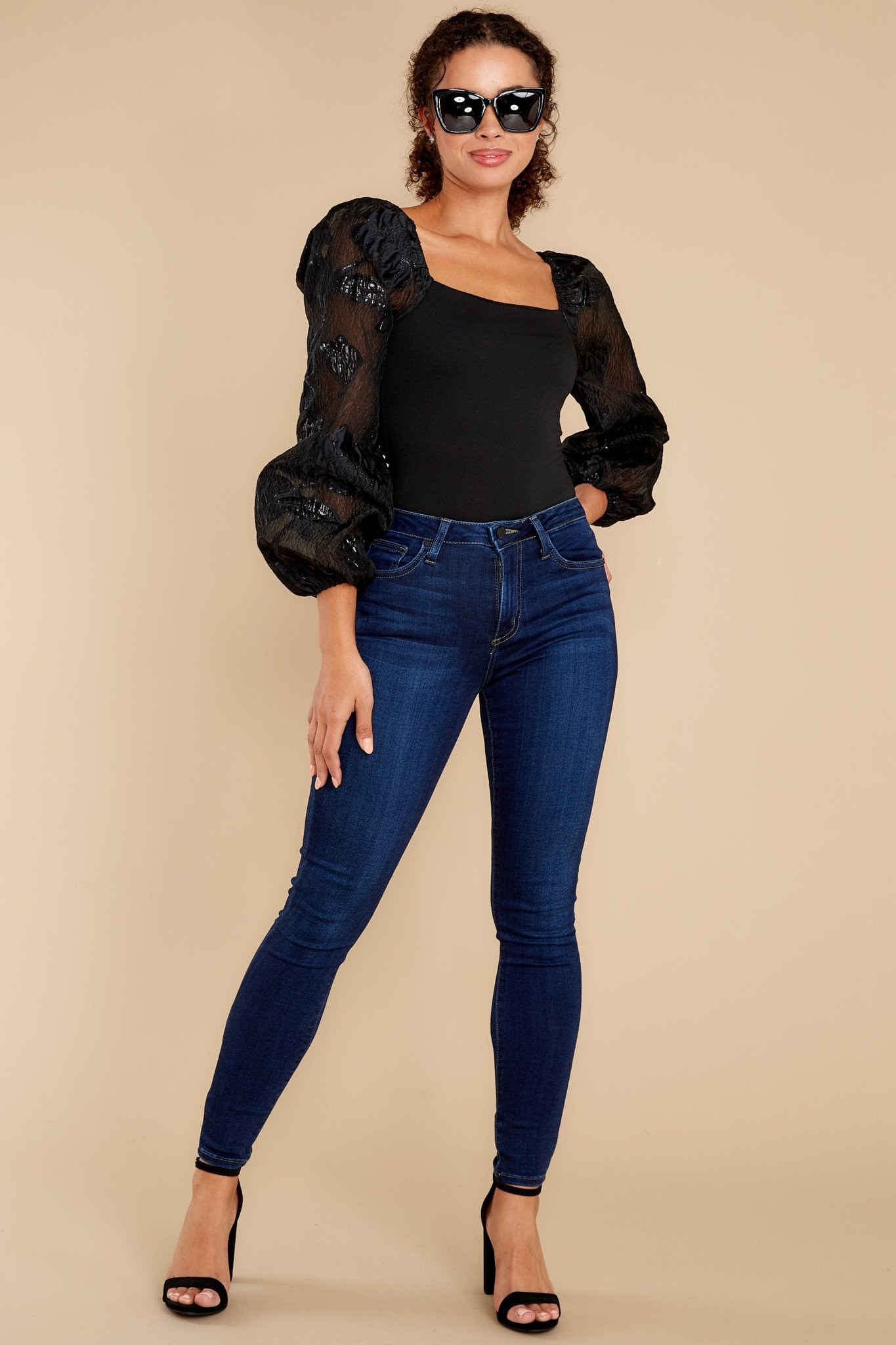 Aura Magic Details Black Bodysuit | Red Dress 