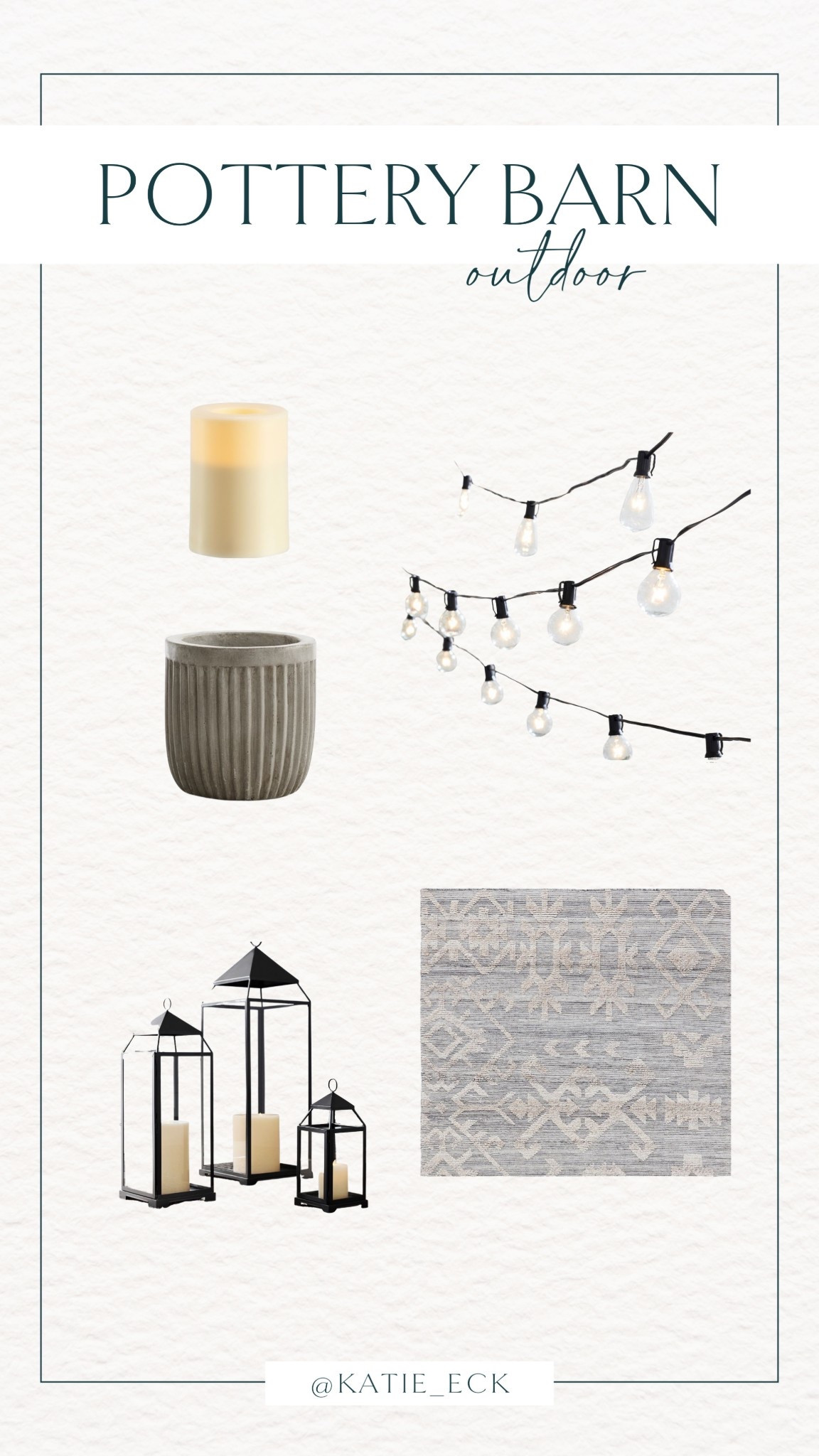 Pottery Barn outdoor home decheart

Outdoor string lights, outdoor lanterns, outdoor rug, concrete planters 
#LTKFallSale

#LTKHome #LTKSeasonal