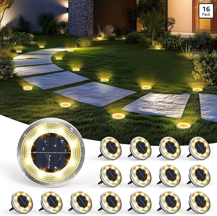 SOLPEX 16 Pack Solar Ground Lights Outdoor Waterproof, Solar Powered Pathway Lights, Landscape Li... | Amazon (US)