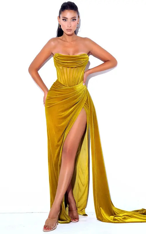 Miss Circle Priyaa High Slit Draping Corset Evening Gown in Gold at Nordstrom, Size Small | Nordstrom
