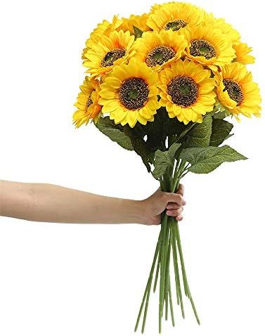 6PCS Artificial Sunflower Flowers Long Stem Silk Fake Sunflowers Decoration for Outdoor Home Wedd... | Amazon (US)