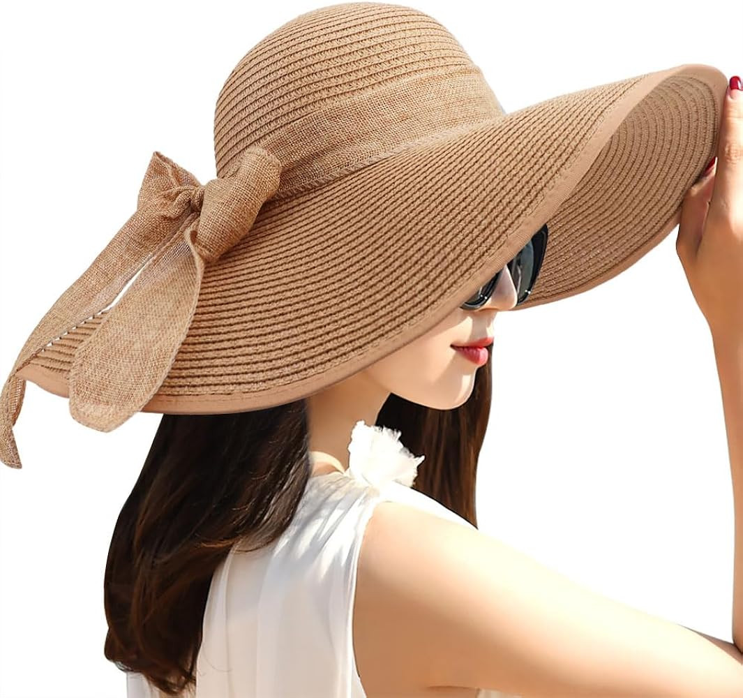 DRESHOW Beach Hats for Women Big Straw Wide Brim Summer Hat Floppy Foldable Roll up Cap Sun Hat U... | Amazon (US)