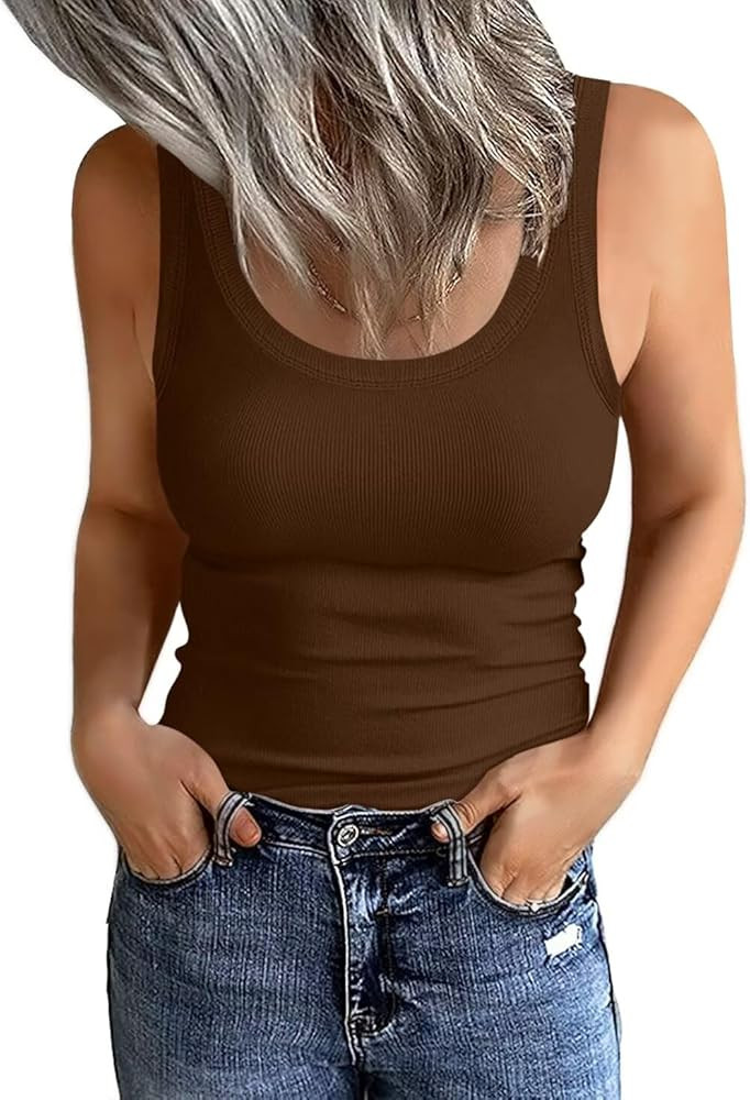 Women's Scoop Neck Ribbed Tank Tops Basic Sleeveless Slim Fit Tops 2024 | Amazon (US)