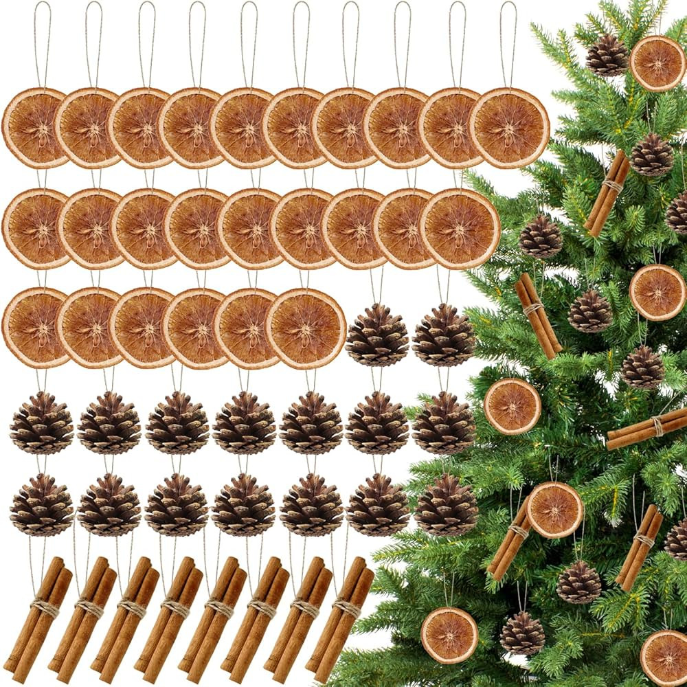 48 Pcs Christmas Tree Decorations Natural Pine Cones Rustic Ornaments Bulk Dried Orange Slices Ci... | Amazon (US)