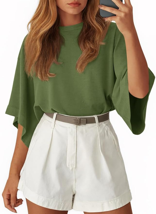 Tankaneo Womens Oversized Batwing Short Sleeve T Shirts Summer Casual Round Neck Tunic Tops Loose... | Amazon (US)