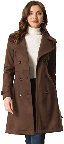 Allegra K Women's Faux Suede Trench Coat Jacket Classic 2023 Fall Winter Double Breasted Overcoat | Amazon (US)