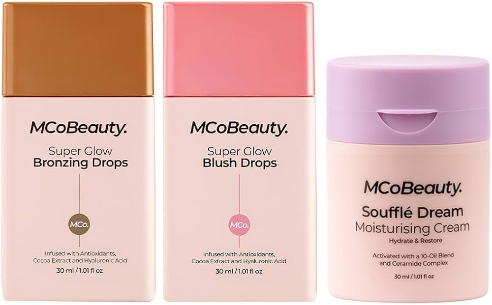 MCoBeauty Super Face Bundle, Super Glow Bronzing Drops, Super Glow Blush Drops, and the Souffle C... | Amazon (US)