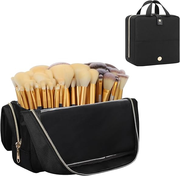 Makeup Brush Holder, Stand-up Makeup Brush Organizer Bag, Large Capacity Foldable Makeup Brush Tr... | Amazon (US)