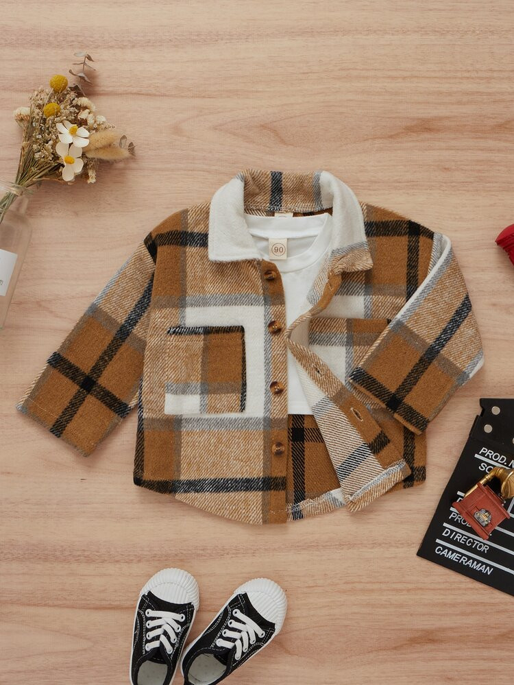 Toddler Boys Plaid Wool-Mix Shacket Without Tee | SHEIN