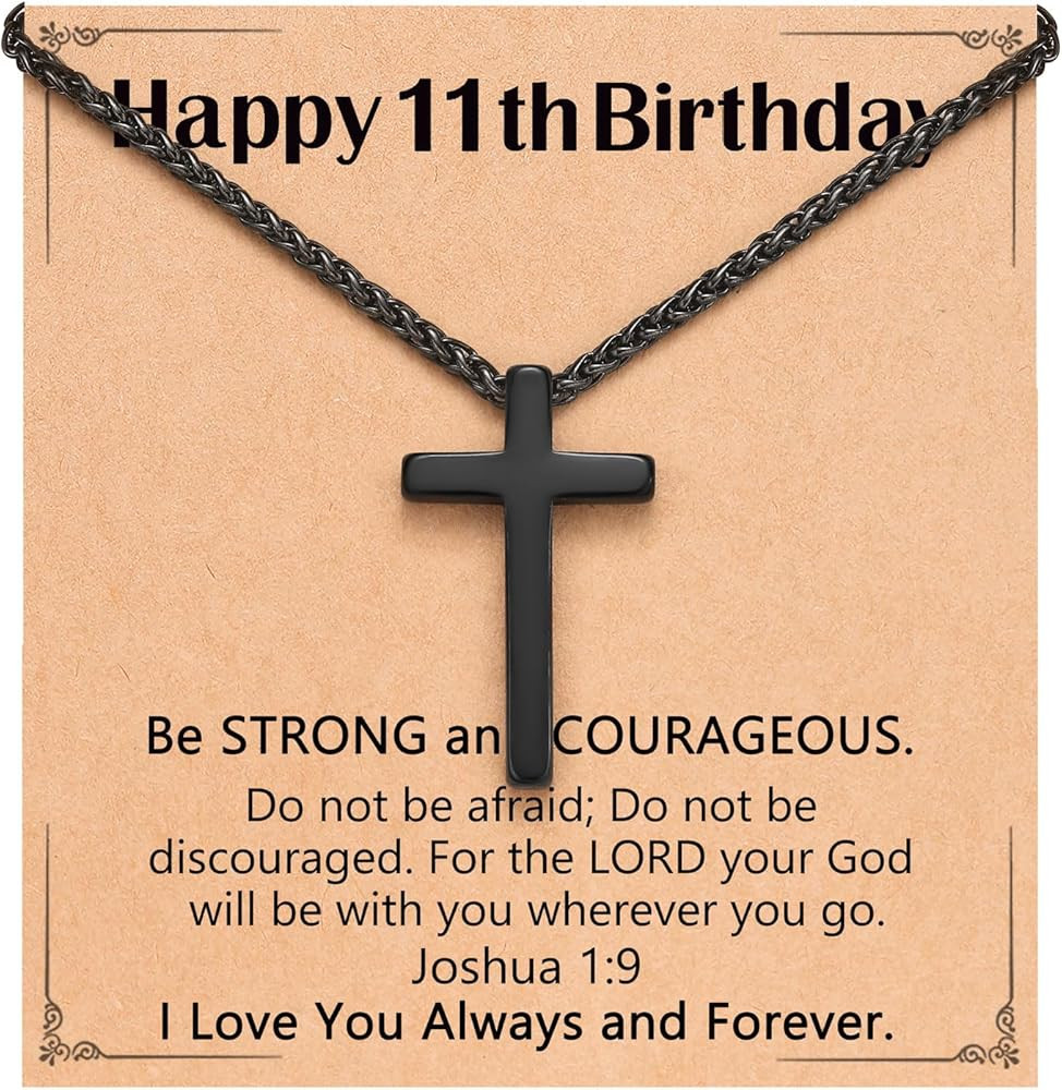 Happy Birthday Gifts for Boys 8-18 Years Old, Black Cross Necklace with Bible Verse Joshua 1:9 fo... | Amazon (US)