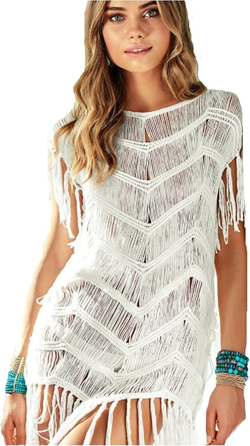 Wander Agio Beach Swimsuit for Women Sleeve Coverups Bikini Cover Up Net Slit Dark Beige | Amazon (US)