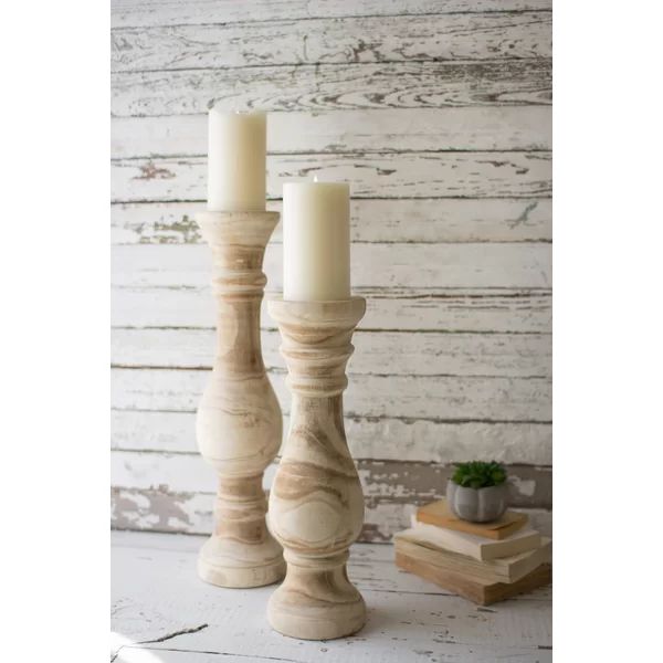 2 Piece Hand Carved Tall Wood Candlestick Set | Wayfair North America