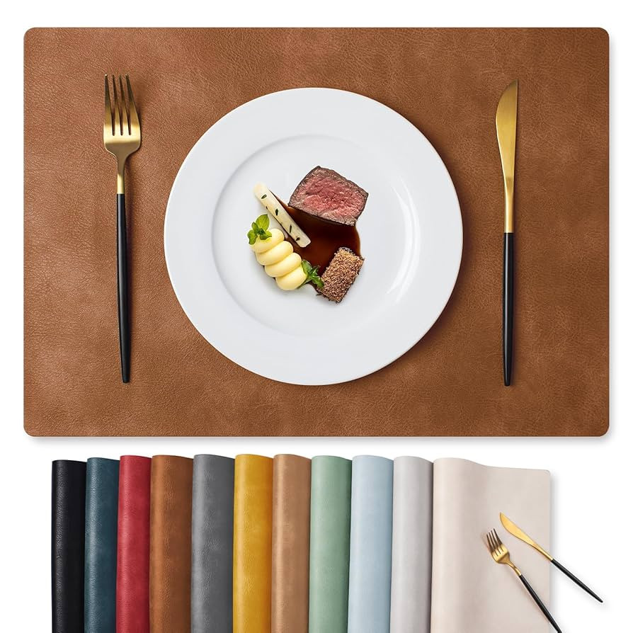 MOSAYT Vinyl Placemats Set of 6-12 X 17 Inch - Fall Faux Leather 100% Waterproof Oil-Proof Wipeab... | Amazon (US)
