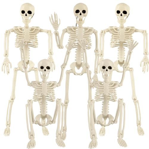 16" Small Skeletons Halloween Decorations 5 Pack, Halloween Skeletons, Posable Little Skeleton with 12 Bats, Skeletons Decor for Yard Indoor Outdoor Garden Fall Decorations, Pumpkin Festival | Amazon (US)