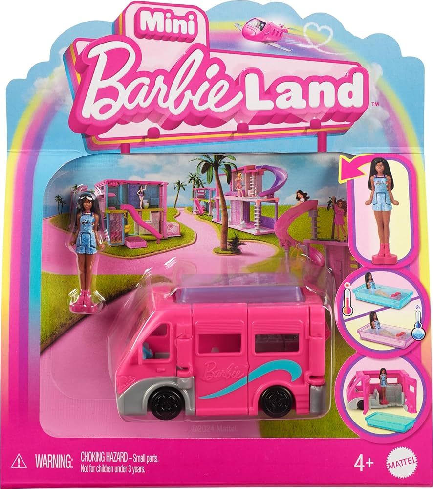 Barbie Mini BarbieLand Doll & Toy Vehicle Set, 1.5-inch Doll & DreamCamper with Working Doors & C... | Amazon (US)