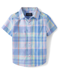 Baby And Toddler Boys Plaid Poplin Button Up Shirt - blue | The Children's Place