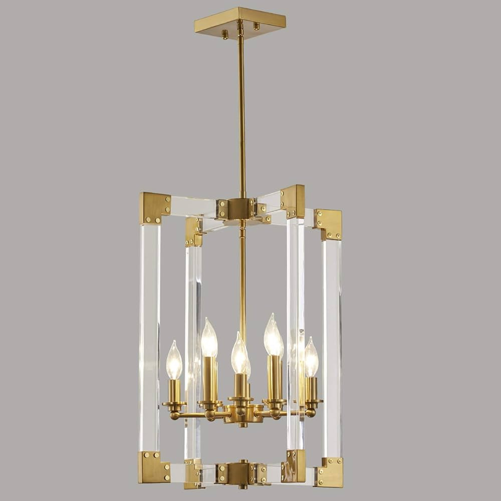 Hanging Pendant Light Fixture-8 Light Rectangle Clear Brass Modern Chandelier for Dining Room, Be... | Amazon (US)