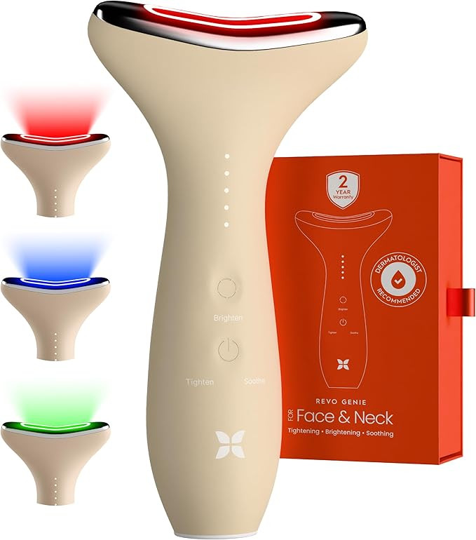 REVO Genie Facial Massager for Face and Neck, LED Beauty Device with Heat and Vibration, Depuffin... | Amazon (US)