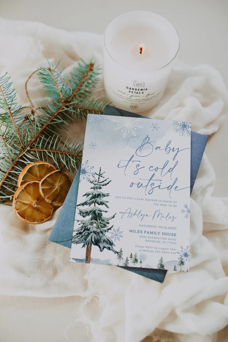 Baby It's Cold Outside Invitation, Winter Wonderland, Baby Shower Winter Invitation Template BLUE... | Etsy (US)