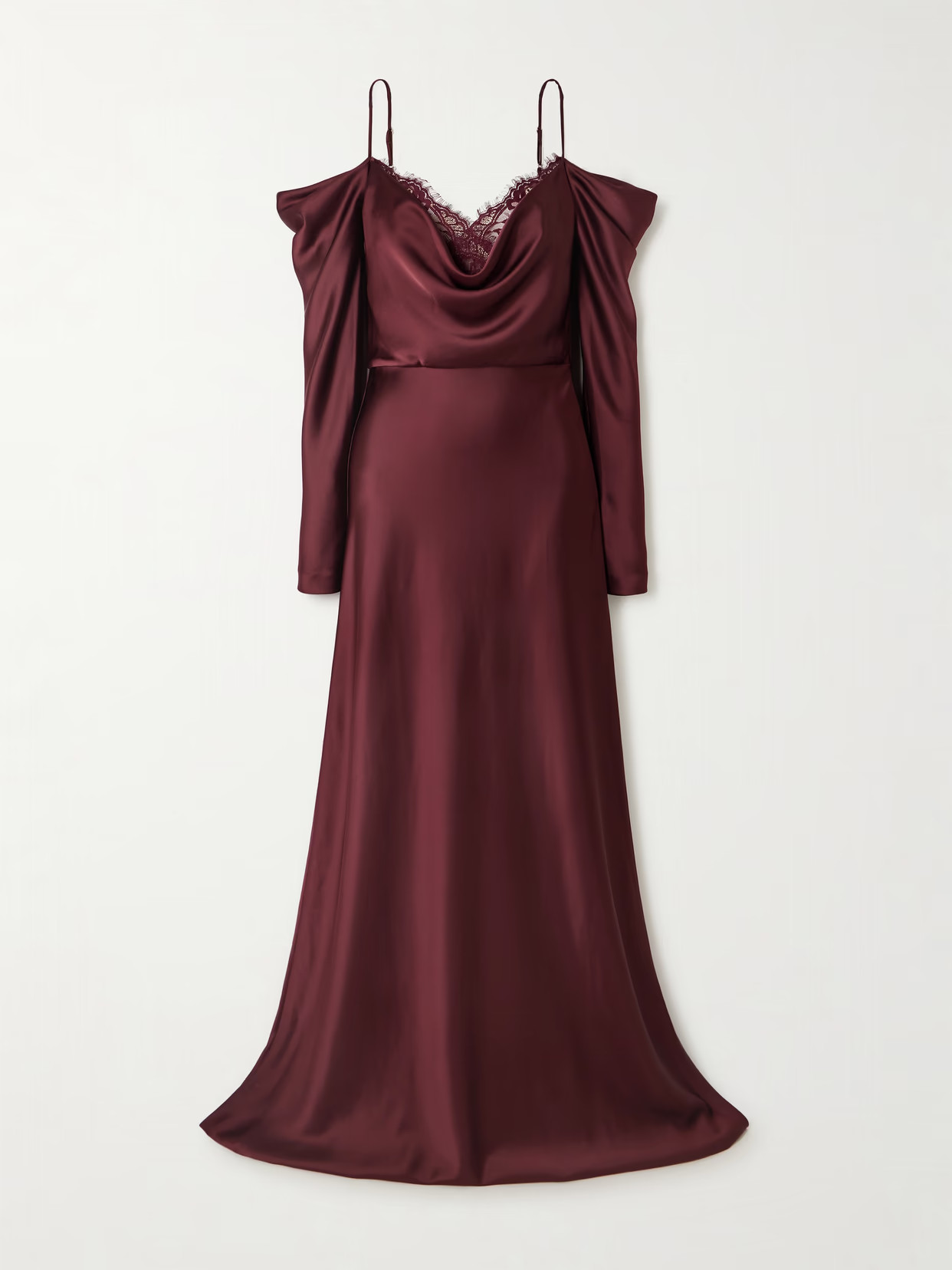 Rebecca Vallance - Avalon Lace-trimmed Satin Gown - Burgundy | NET-A-PORTER (US)