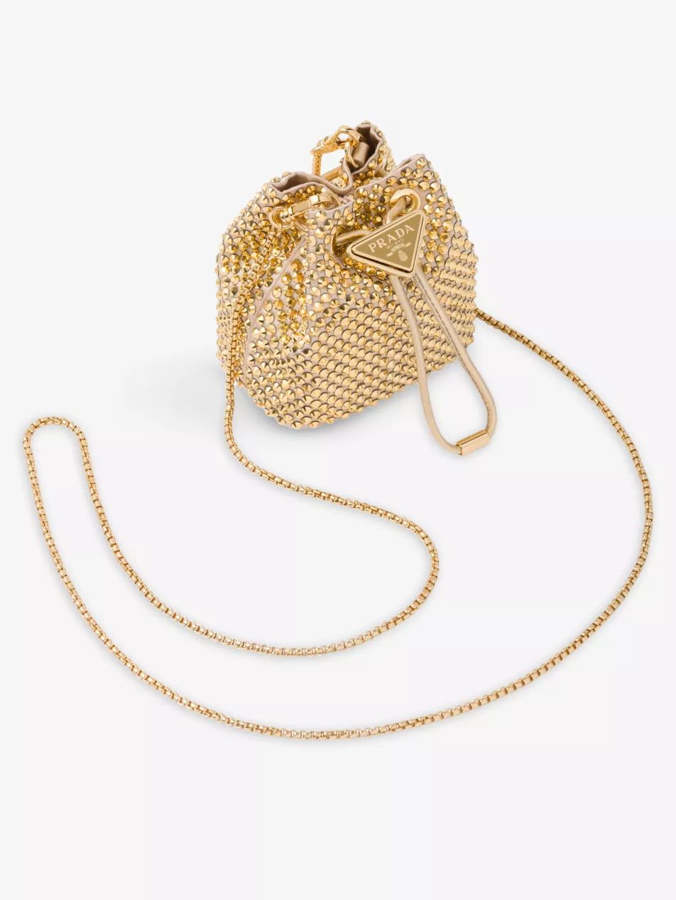 Crystal-embellished woven bucket bag | Selfridges