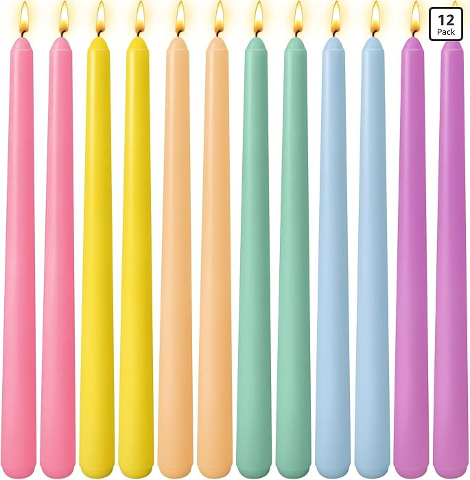 12 Pack 10 inch Multi-Color Taper Candle Set for Holiday Dinner Party, Unscented Long Candlestick... | Amazon (US)