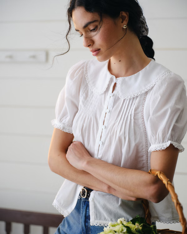 Collared Button-Through Puff Sleeve Top | Abercrombie & Fitch (US)