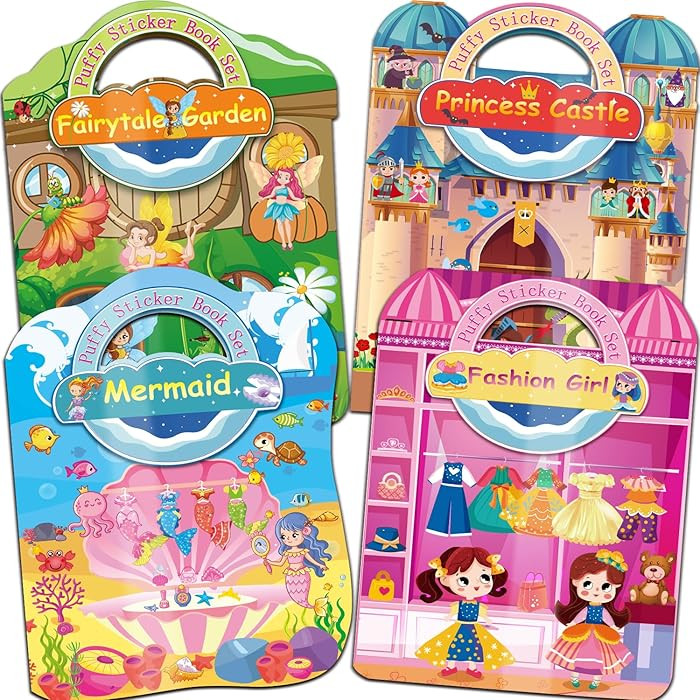 Dress Up Sticker Books for Girls Ages 2-4 4-8, Reusable Puffy 3D Sticker Books for Toddlers 2-4 Y... | Amazon (US)