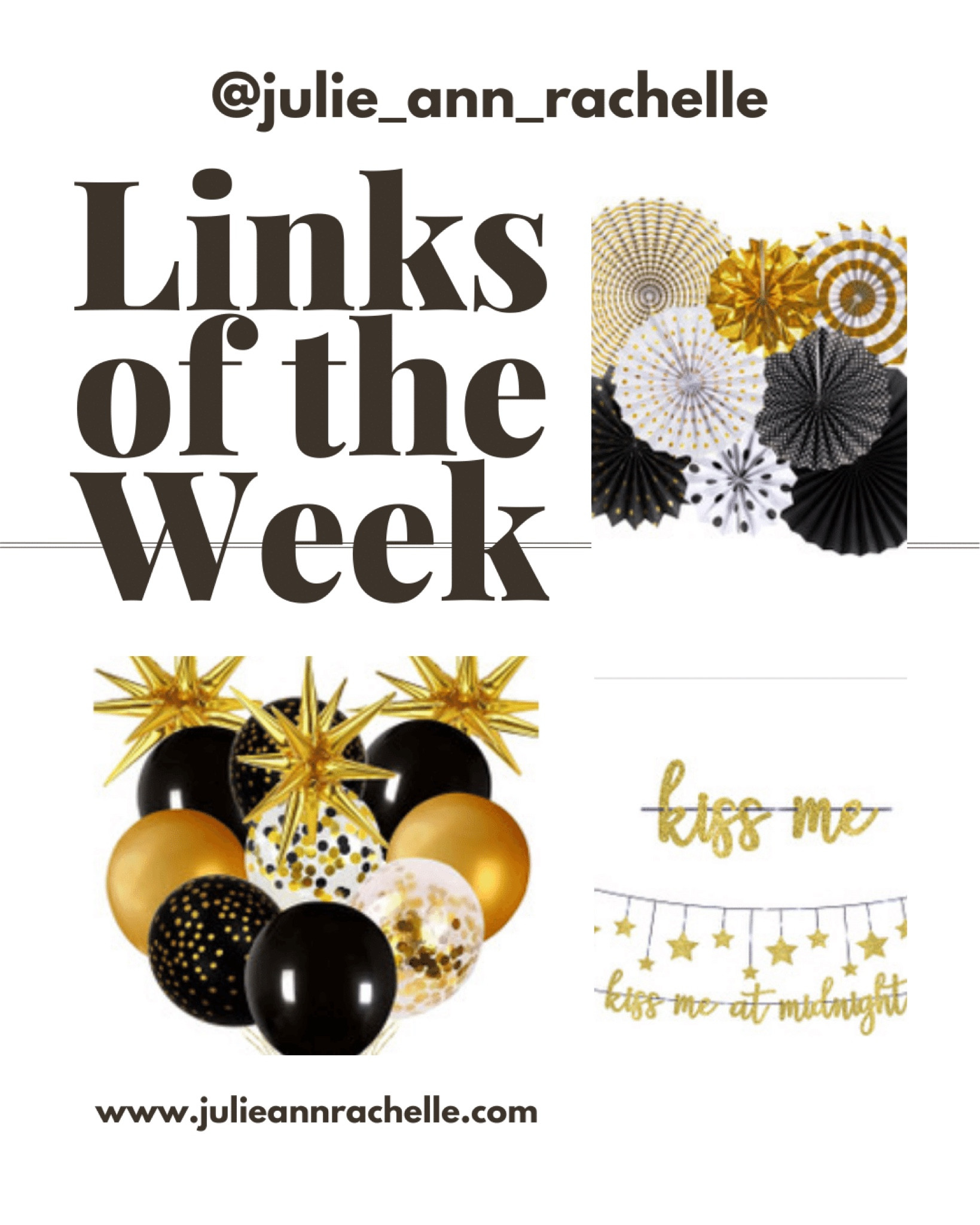 New Year’s party supplies: 
Pack of 8 Gold Black Paper Fans Paper Fans Classroom Decoration  Decoration Hanging Paper Fans Home Party Photo Backdrop Decorations

Cadeya 75 Pcs Black Gold Confetti Balloons, Huge Gold Explosion Star Aluminum Foil Balloons for Birthday, Graduation, Wedding, Baby Shower, Black and Gold Party Decorations Supplies

Amscan Glittery Midnight New Year's Eve Banners-12', Pack of 2, Gold

Happy New Year 2024 Banner Gold Glitter Cheers to 2024 Sign, Hello 2024, New Year Party Decoration Supplies

The ALICE . Doll Up Your Outfit Darling Wedding Sign. PRINT or PDF . Navy Black Gold Silver Art Deco Great Gatsby 1920. Favors Costume

Hoshin Masquerade Mask, Mardi Gras Deecorations Venetian Masks for Womens

6pcs Christmas Tree Decoration Clip On Feather Glitter Baubles Ornament Decor

Honbay 2PCS Double Side Glitter Paper Star Garland Christmas Galaxy Banner Christmas Garland - 4 inch in Diameter,13 Feet Long / PCS (Gold)

Glotime Premium Ice Bucket For Parties - Party Sized 12L Beverage Tub With Scoop - Silver Stainless Steel Ultimate Champagne Bucket For Celebrations- Insulated Punch Bowl -Large Ice Bucket For Drinks

Black And Gold Napkins Disposable Bar Napkins Black Party Napkins Bachelorette Napkins Black Party Decorations Beverage Napkins Cocktail Napkins 3 Ply – Pack Of 50 By Simple-Glee

66 PCS Mirror Disco Ball for Party, 3.94/3.15/2.36/2/1.18 Inches Silver Hanging Disco Ball Reflective Glass Disco Ball for Christmas Tree Ornament Holiday Party Home Decorations

Happy New Year Black, Silver and Gold Foil Fringe Horns - 20'' (12 Pieces) - Ideal for Festive Party Celebration

Art-Sweet Premade Cake Lace - Ready to Use Edible Cake Lace Decoration - Sugar Decorations for Cakes - Edible Ribbon - Incl.3 pieces (Black)

Volens Gold Votive Candle Holders Bulk, Mercury Glass Tealight Candle Holder Set of 12 for Wedding Decor and Home Decor Amazon's Choice

NEWONG 30pcs Black Ostrich Feathers Natural Bulk 9-12inch(23-30cm) Vase Craft Wedding Home Party Centerpieces Christmas Day Decoration

Bar marquee letters sign 
 




#LTKSeasonal #LTKparties #LTKHoliday