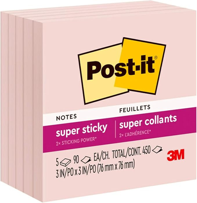 Post-it Super Sticky Notes, 5 Sticky Note Pads, 3 x 3 in., School Supplies, Office Products, Stic... | Amazon (US)