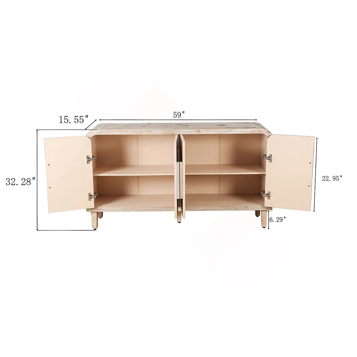 59'' Farmhouse Curved Vintage Storage Sideboard With Large Wooden Handles, Vertical Wood Grain Ca... | Wayfair North America