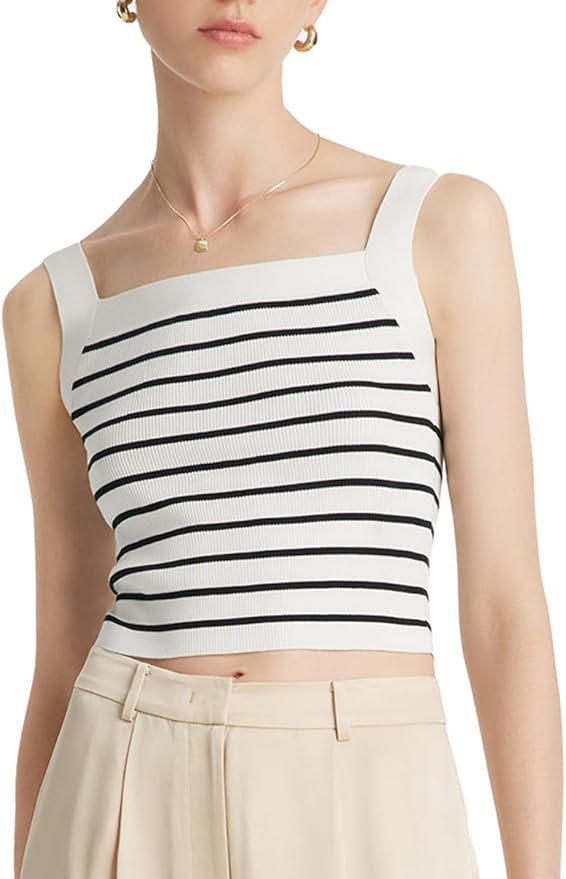 Women's Ribbed Sweater Tank Top Business Casual Slim Fitted Striped Knitted Tops | Amazon (US)