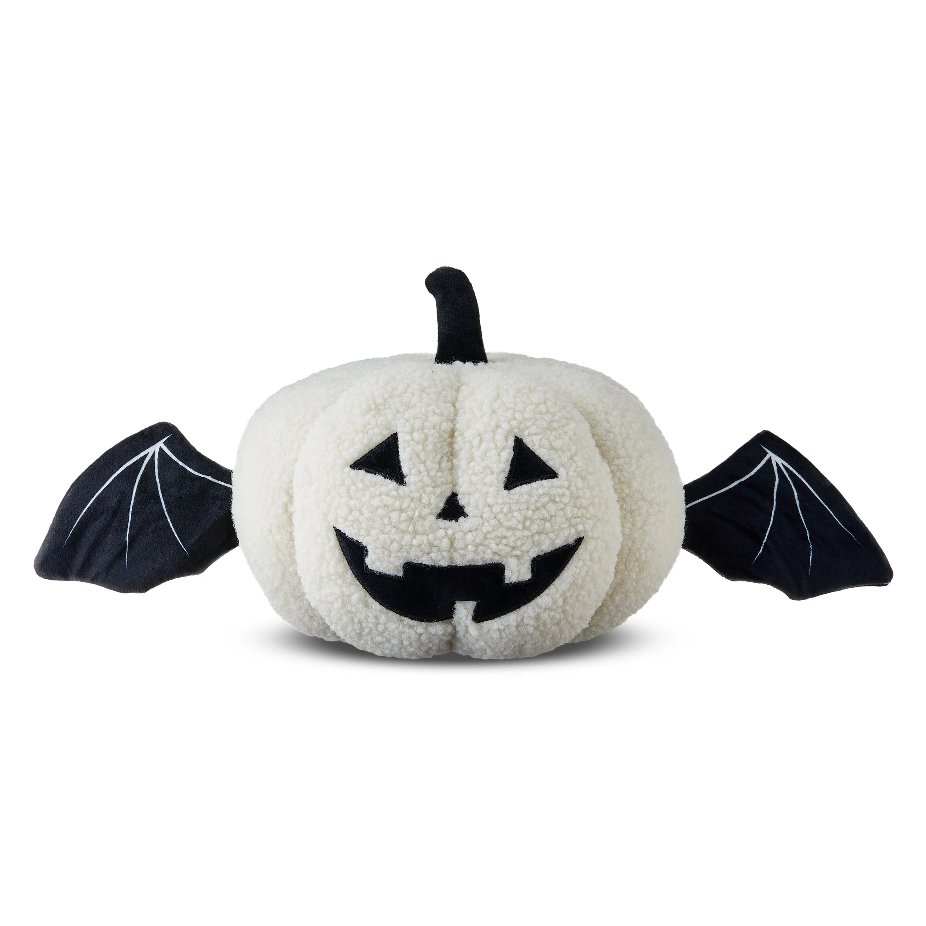 Fabric Jack-o'-Lantern with Bat Wings Tabletop Decor, Black & White, 8.5", Halloween by Way To Ce... | Walmart (US)