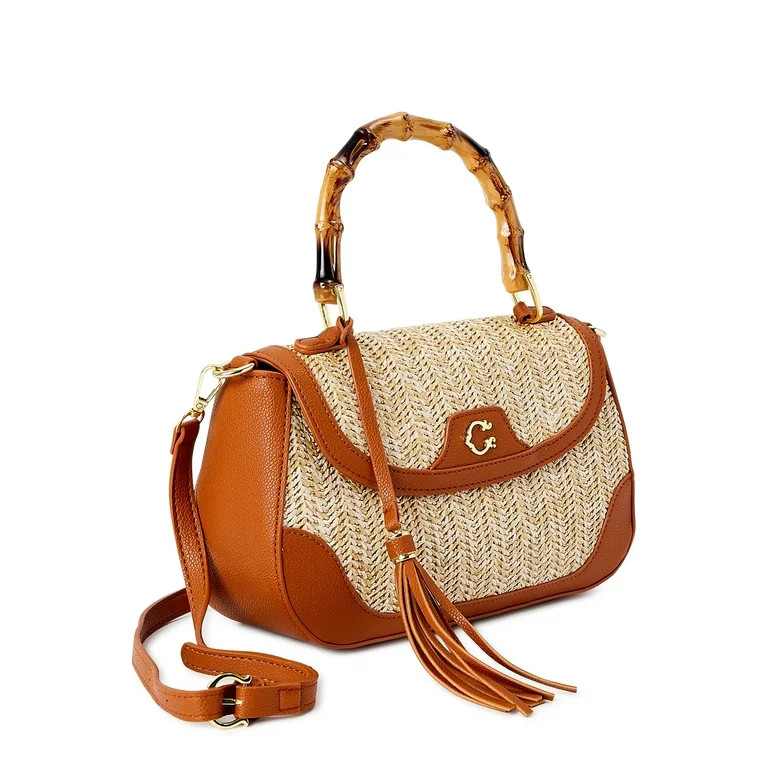 C. Wonder Women’s Adult Jasmine Faux Straw Shoulder Bag with Bamboo-Look Handle Cognac - Walmar... | Walmart (US)