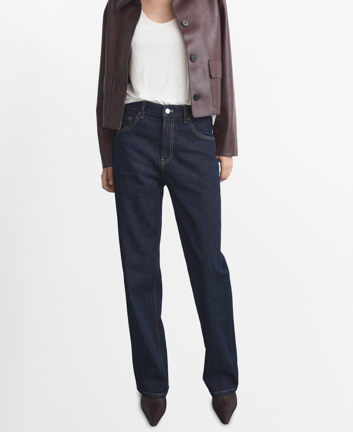 Mango Women's Miami Medium-Rise Straight-Fit Jeans - Open Blue | Macy's