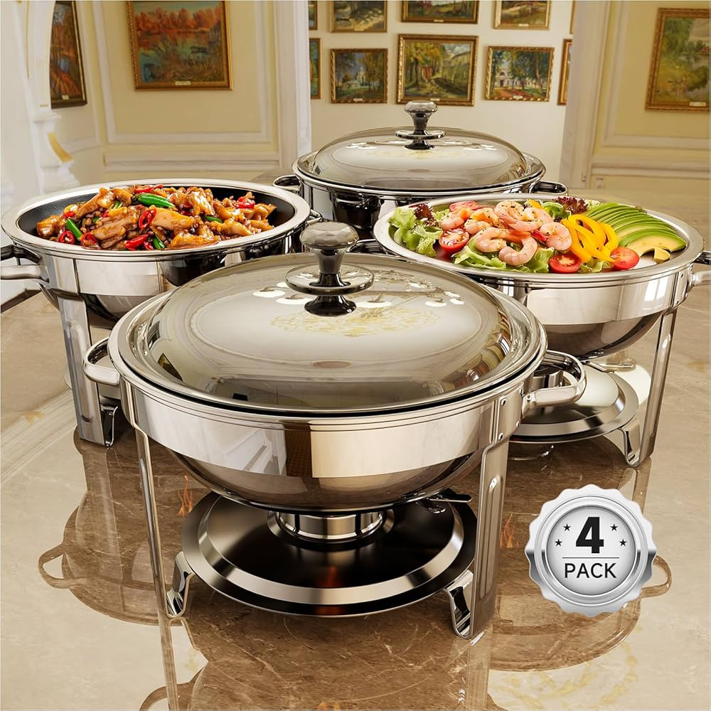 Chafing Dishes for Buffet, 4 Pack 5QT Round Stainless Steel Chafing Dish Set for Home Parties, Ch... | Amazon (US)