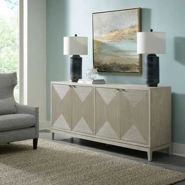 Kinsley Washed Taupe & Silver Champagne 4 Door Accent Cabinet - Overstock - 36134453 | Bed Bath & Beyond