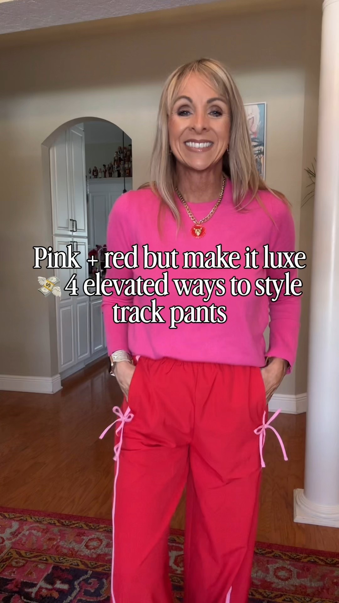 Pink + red, but make it elevated athleisure 💸✨
These track pants prove you can feel comfortable and look put-together — the ultimate money outfit energy. I styled them 4 ways to show just how versatile they are for everyday chic style:

1️⃣ Tailored cardi + classic layers for polished casual style
2️⃣ Sweet heart cardigan for feminine Valentine’s Day outfit vibes
3️⃣ Bold sweater moment for statement style
4️⃣ Minimal pink knit for effortless athleisure

This is the kind of outfit that feels expensive — even when it’s not 😉
Save for outfit inspo + shop everything on my LTK 🛍️✨
Wearing a small in the track pants.

#LTKOver40 #LTKActive #LTKFindsUnder50