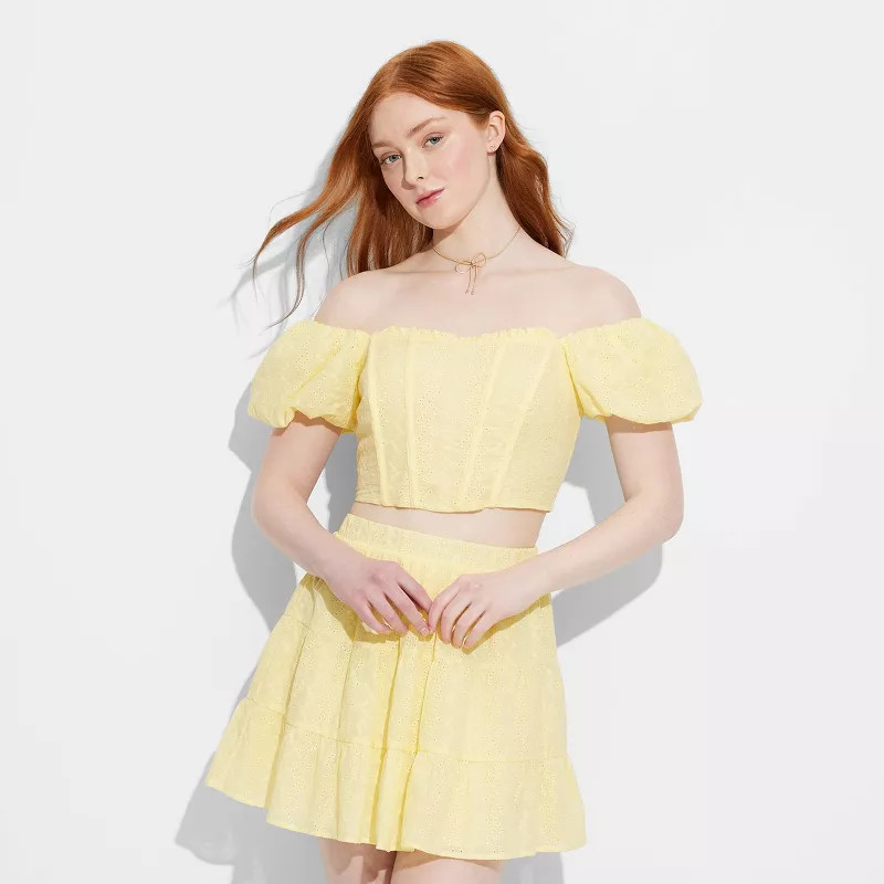 Women's Puff Cap Sleeve Eyelet Corset Top - Wild Fable™ | Target