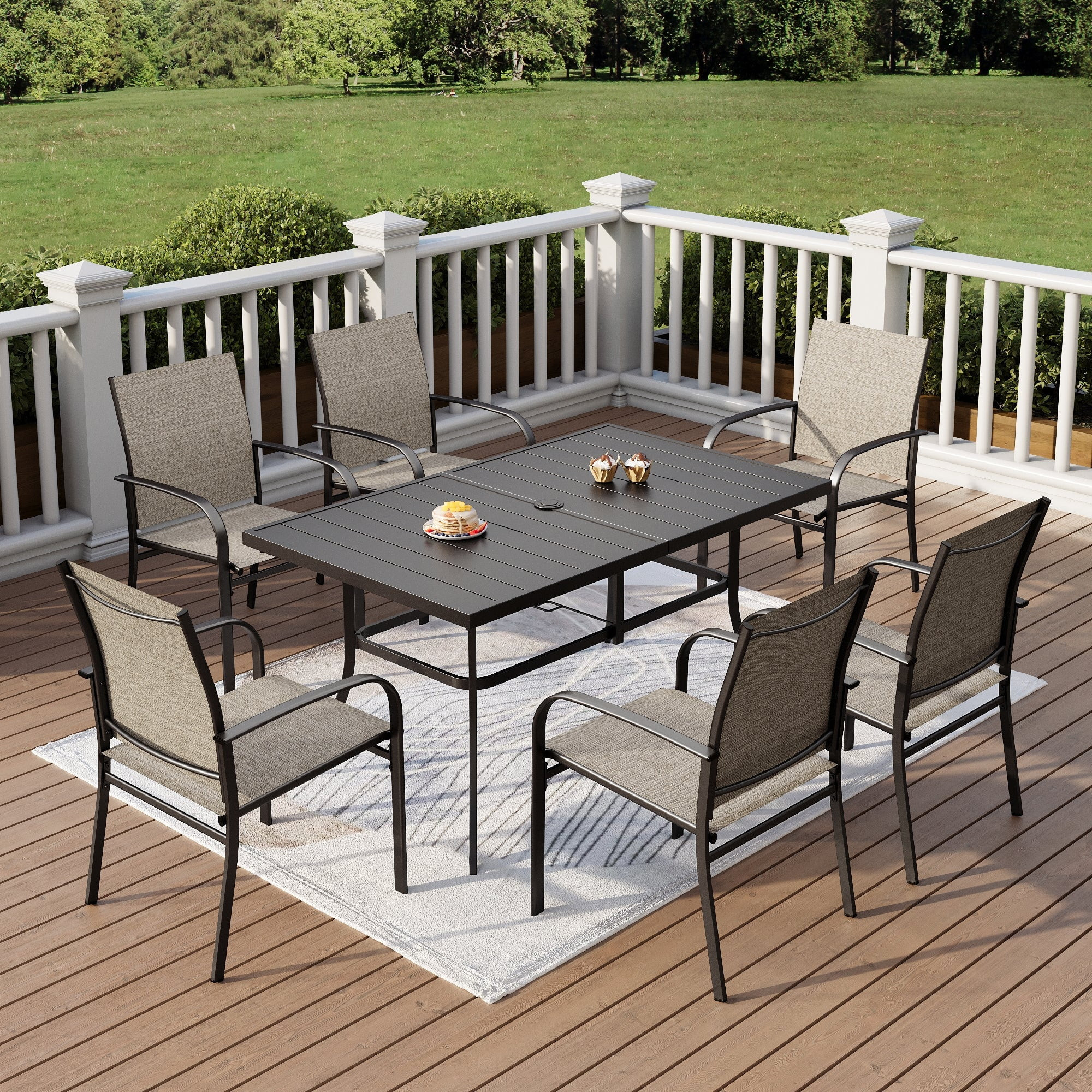 7-Piece Outdoor Patio Dining Set with 6 Textilene Chairs & 1 Metal Steel Rectangle Table, Black &... | Walmart (US)