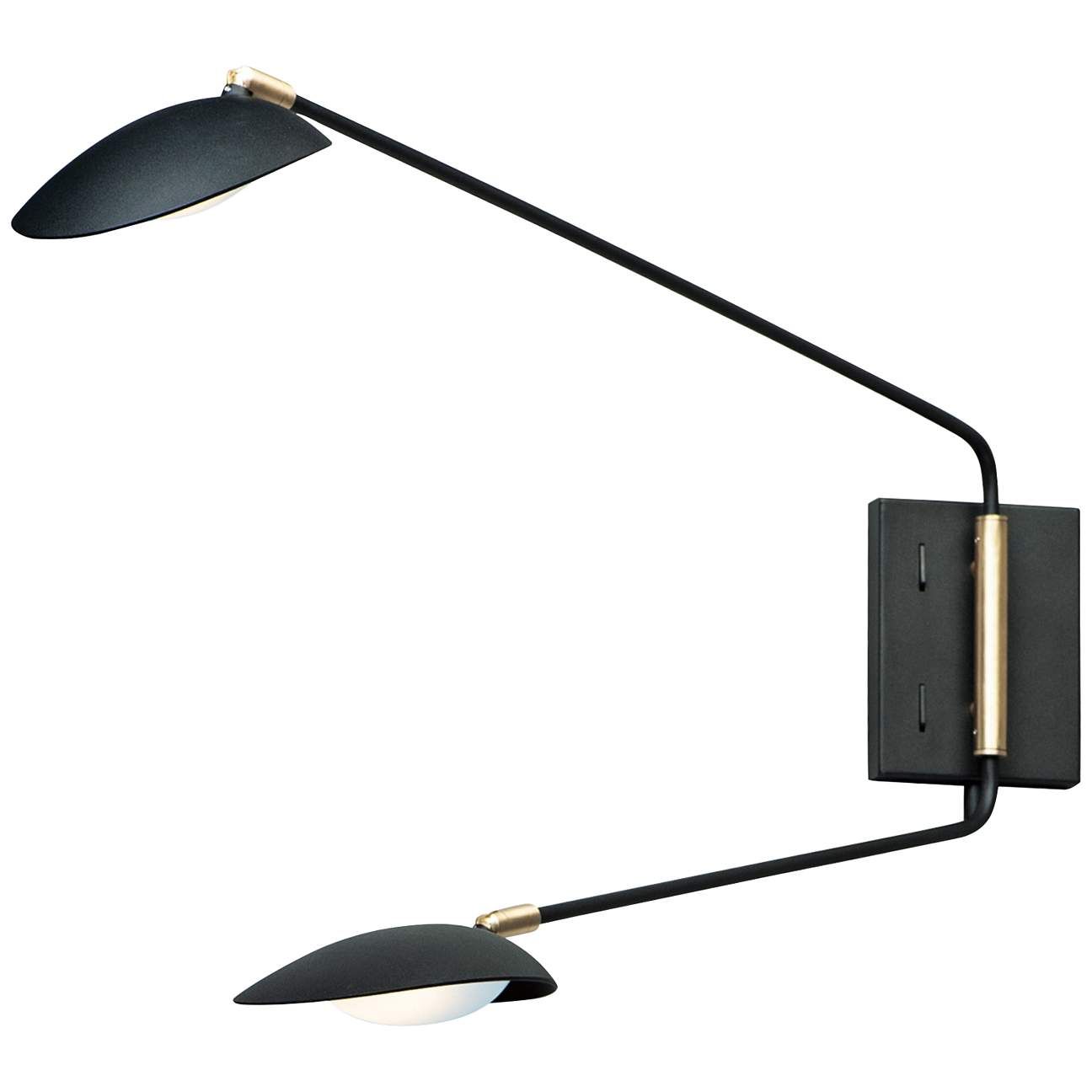 Scan Black Finish Plug-In 2 Light Swing Arm LED Wall Lamp | Lamps Plus