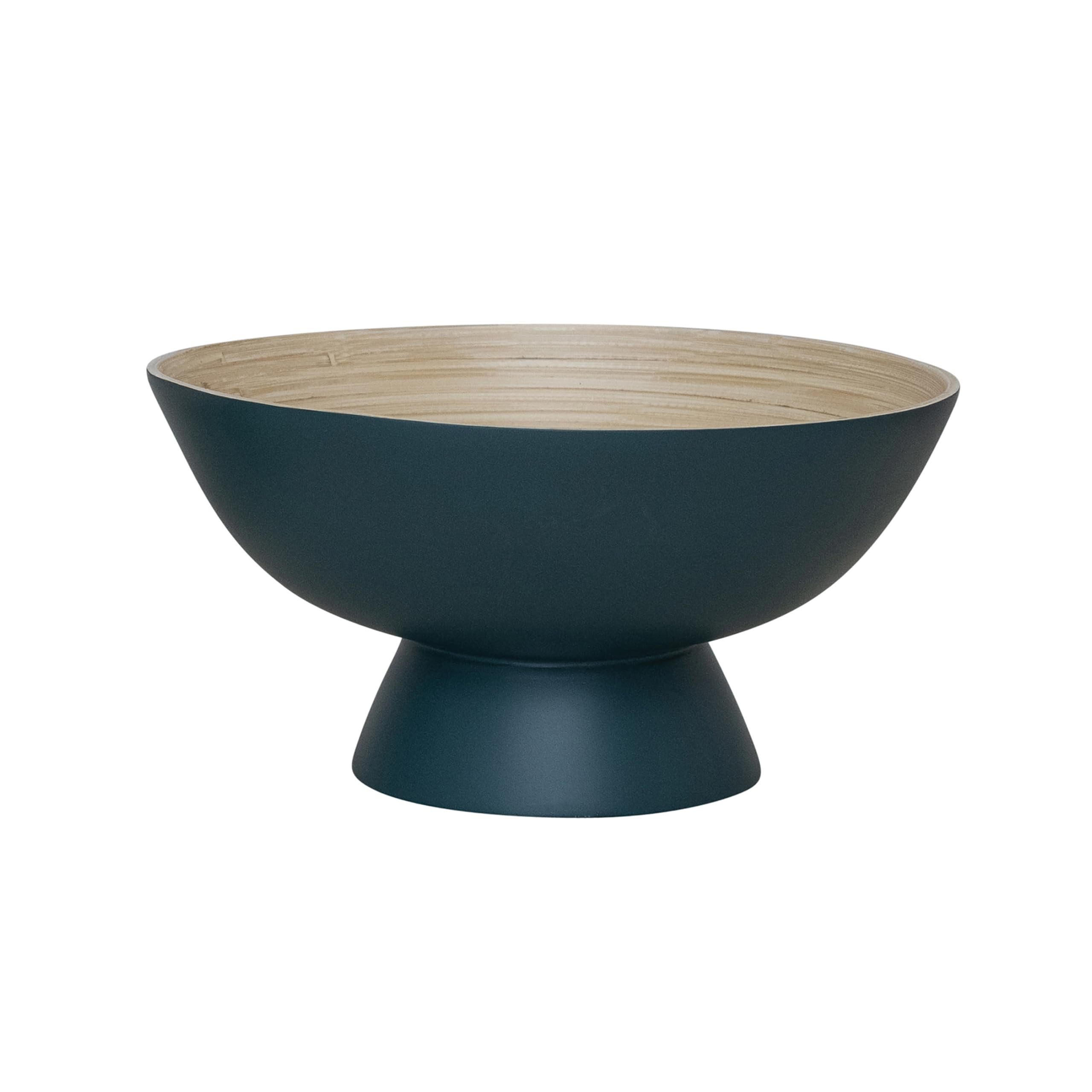 Creative Co-Op Round Bamboo Footed Serving Bowl with Natural Interior, Matte Navy | Amazon (US)